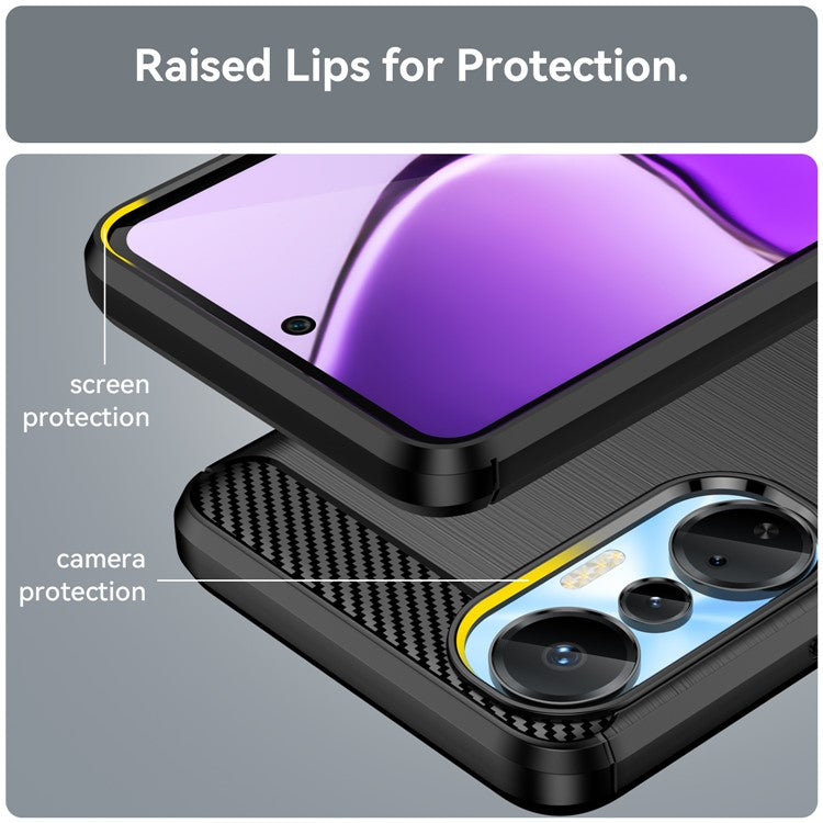 For Infinix Hot 20S 4G Carbon Fiber Texture Anti-Collision Phone Case Soft TPU Brushed Surface Protective Cover - Black
