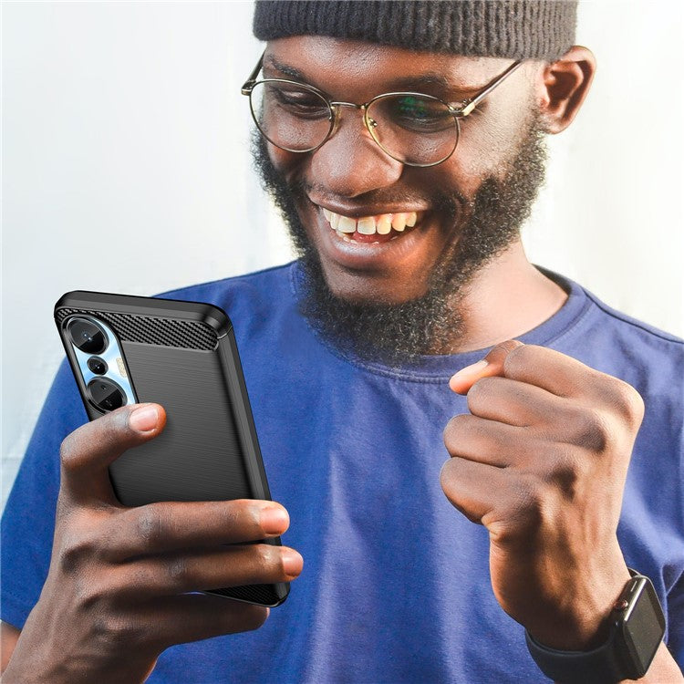 For Infinix Hot 20S 4G Carbon Fiber Texture Anti-Collision Phone Case Soft TPU Brushed Surface Protective Cover - Black