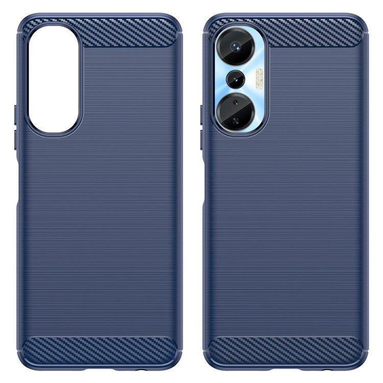 For Infinix Hot 20S 4G Carbon Fiber Texture Anti-Collision Phone Case Soft TPU Brushed Surface Protective Cover - Blue