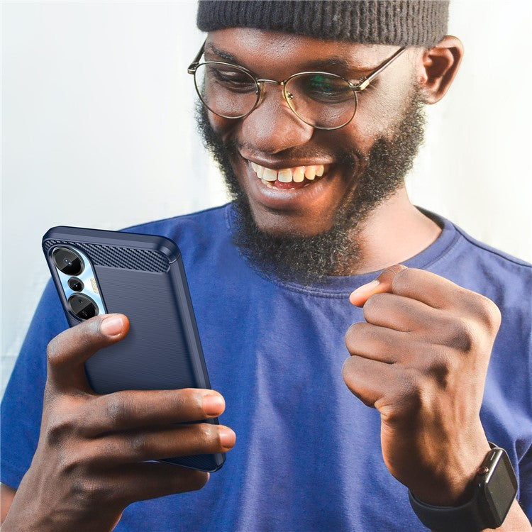 For Infinix Hot 20S 4G Carbon Fiber Texture Anti-Collision Phone Case Soft TPU Brushed Surface Protective Cover - Blue