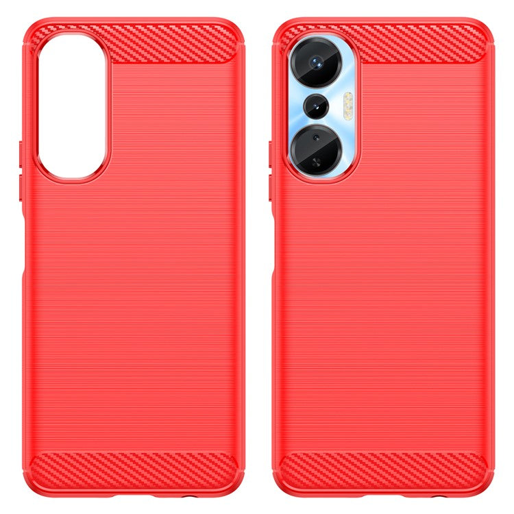 For Infinix Hot 20S 4G Carbon Fiber Texture Anti-Collision Phone Case Soft TPU Brushed Surface Protective Cover - Red