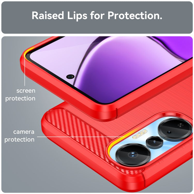 For Infinix Hot 20S 4G Carbon Fiber Texture Anti-Collision Phone Case Soft TPU Brushed Surface Protective Cover - Red