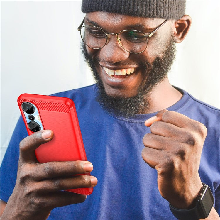 For Infinix Hot 20S 4G Carbon Fiber Texture Anti-Collision Phone Case Soft TPU Brushed Surface Protective Cover - Red