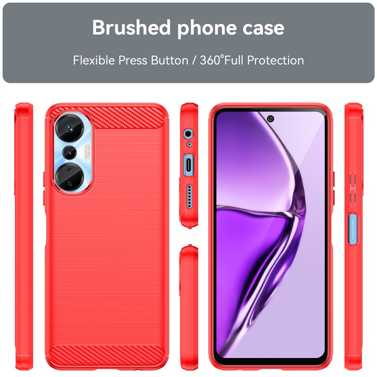 For Infinix Hot 20S 4G Carbon Fiber Texture Anti-Collision Phone Case Soft TPU Brushed Surface Protective Cover - Red