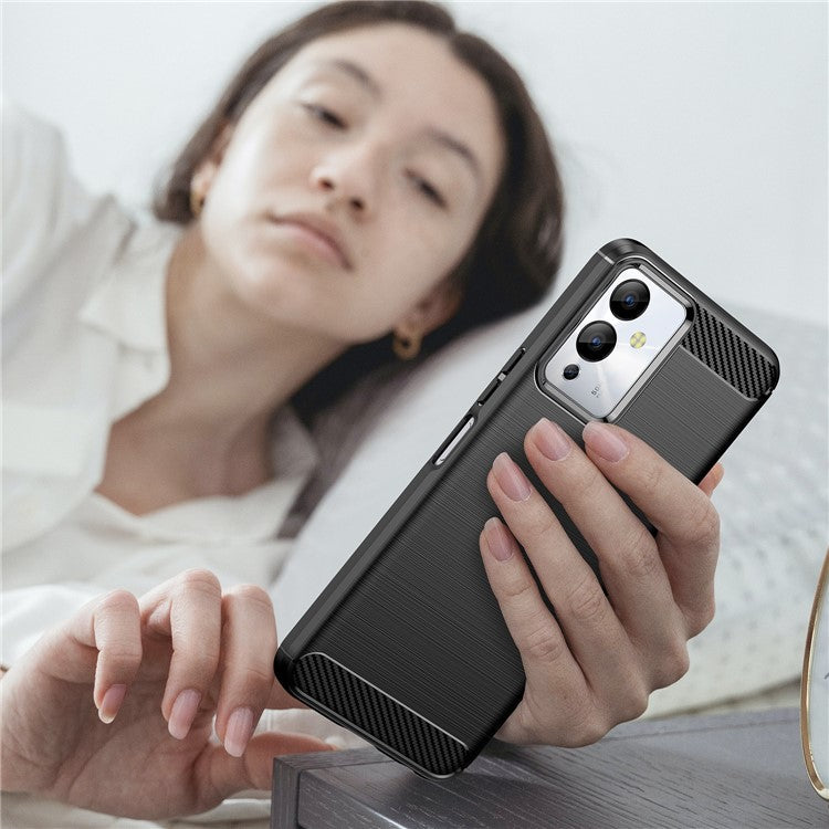 For Infinix Note 12i Phone Case, Carbon Fiber Texture Soft TPU Brushed Surface Protective Cover - Black