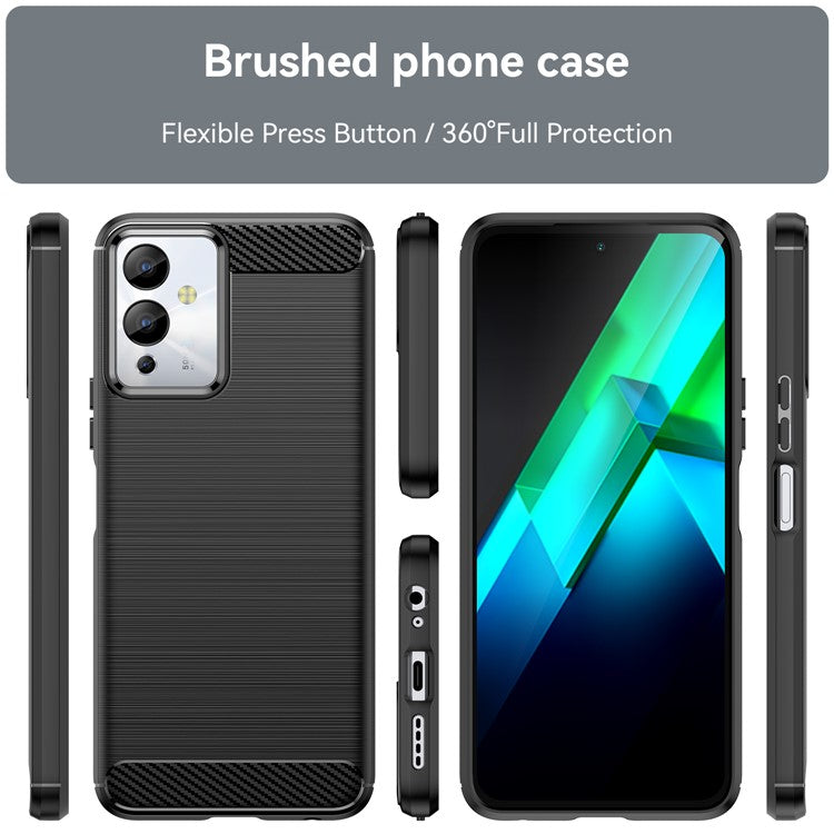 For Infinix Note 12i Phone Case, Carbon Fiber Texture Soft TPU Brushed Surface Protective Cover - Black