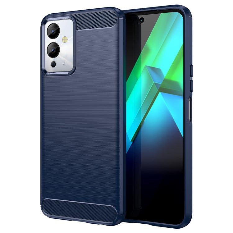 For Infinix Note 12i Phone Case, Carbon Fiber Texture Soft TPU Brushed Surface Protective Cover - Blue