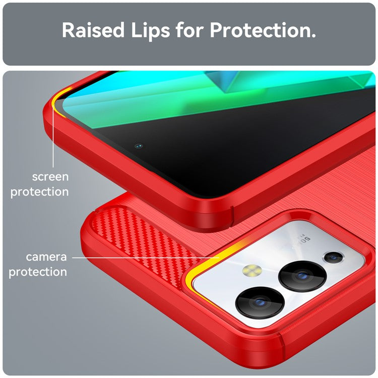 For Infinix Note 12i Phone Case, Carbon Fiber Texture Soft TPU Brushed Surface Protective Cover - Red