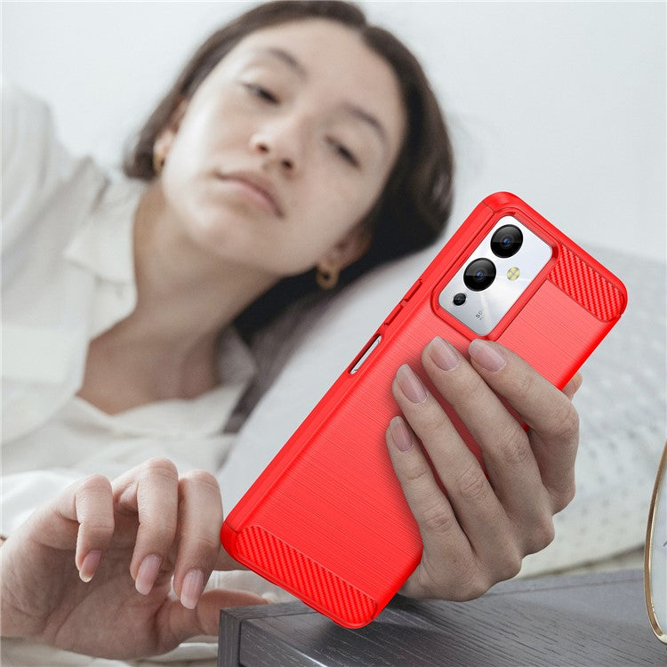 For Infinix Note 12i Phone Case, Carbon Fiber Texture Soft TPU Brushed Surface Protective Cover - Red