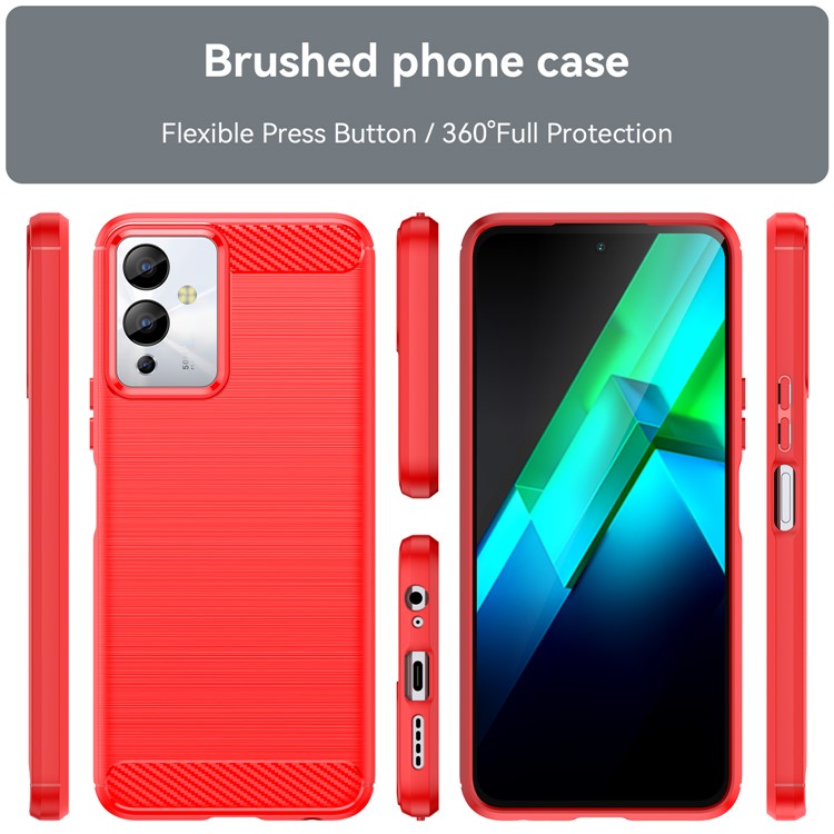 For Infinix Note 12i Phone Case, Carbon Fiber Texture Soft TPU Brushed Surface Protective Cover - Red