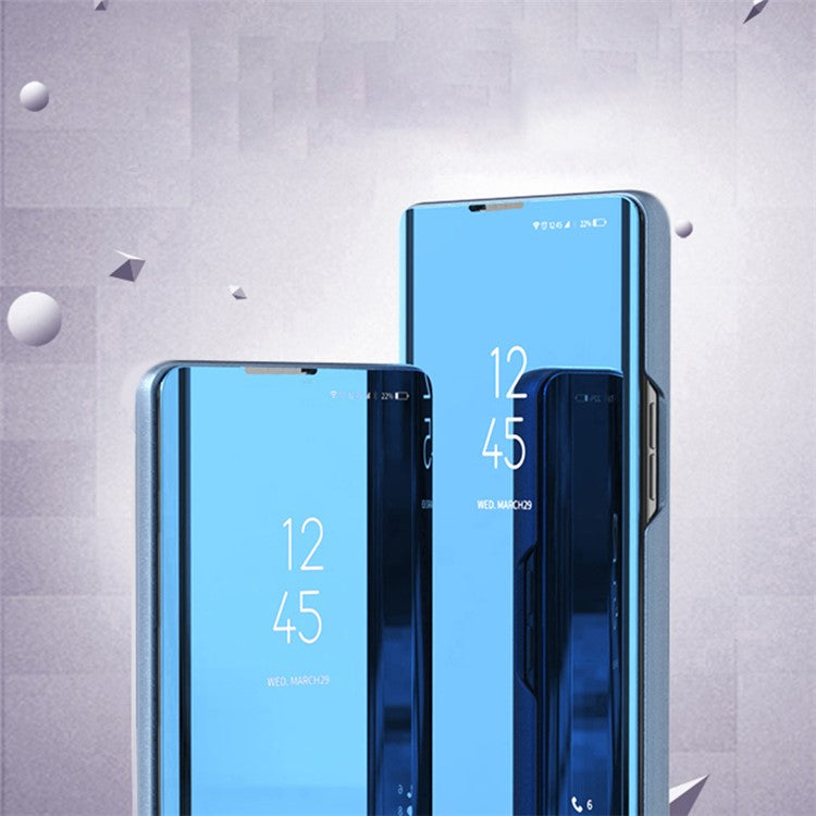For Samsung Galaxy A54 5G View Window PU Leather Protective Phone Case Stand Mirror Electroplating Anti-scratch Phone Cover - Silver