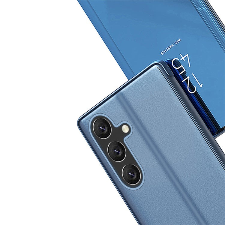 For Samsung Galaxy A54 5G View Window PU Leather Protective Phone Case Stand Mirror Electroplating Anti-scratch Phone Cover - Silver