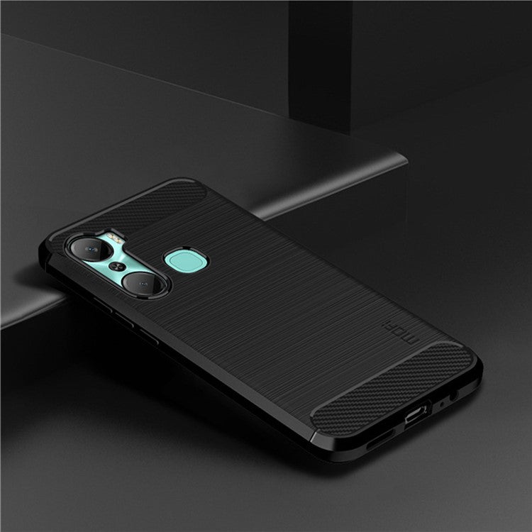 MOFI JK TPU Series-1 Carbon Fiber Phone Cover for Infinix Hot 12 Pro 4G, Drop Protection TPU Brushed Phone Case Shell - Black