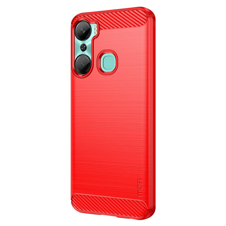 MOFI JK TPU Series-1 Carbon Fiber Phone Cover for Infinix Hot 12 Pro 4G, Drop Protection TPU Brushed Phone Case Shell - Red