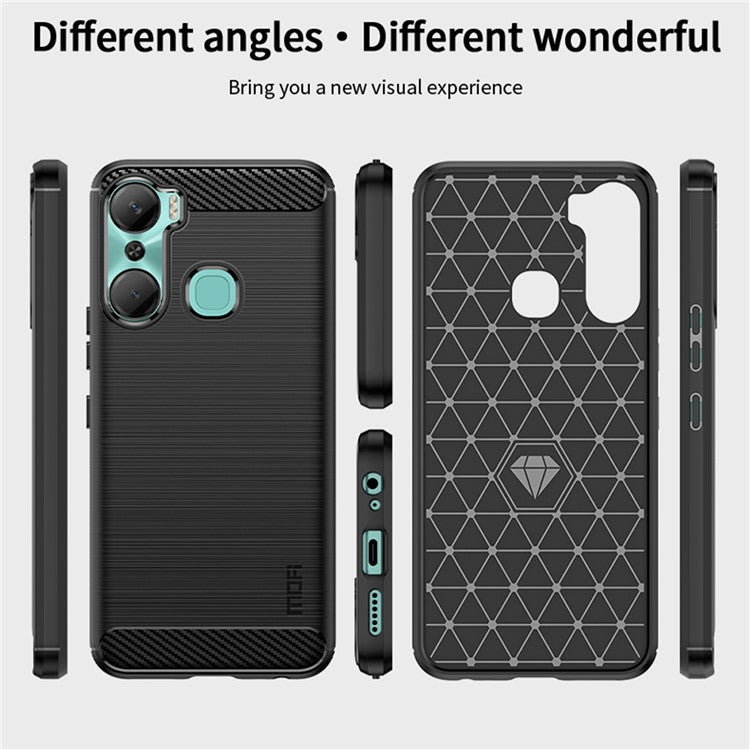 MOFI JK TPU Series-1 Carbon Fiber Phone Cover for Infinix Hot 12 Pro 4G, Drop Protection TPU Brushed Phone Case Shell - Red