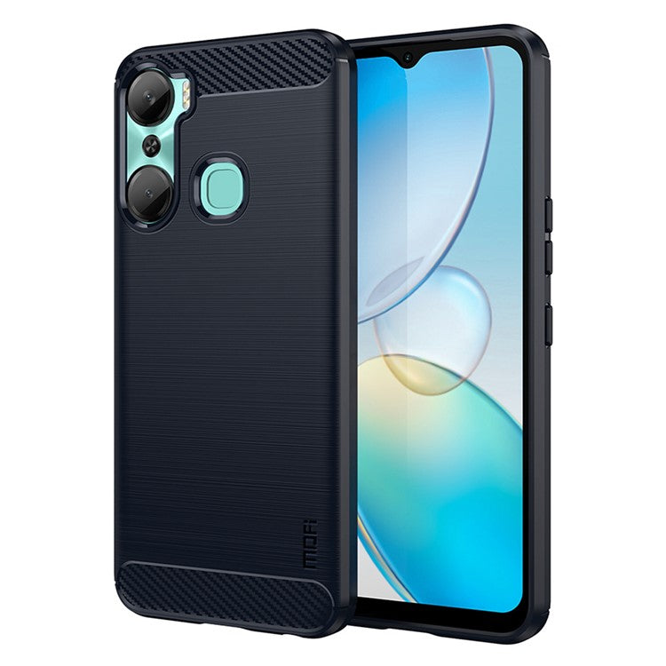MOFI JK TPU Series-1 Carbon Fiber Phone Cover for Infinix Hot 12 Pro 4G, Drop Protection TPU Brushed Phone Case Shell - Blue