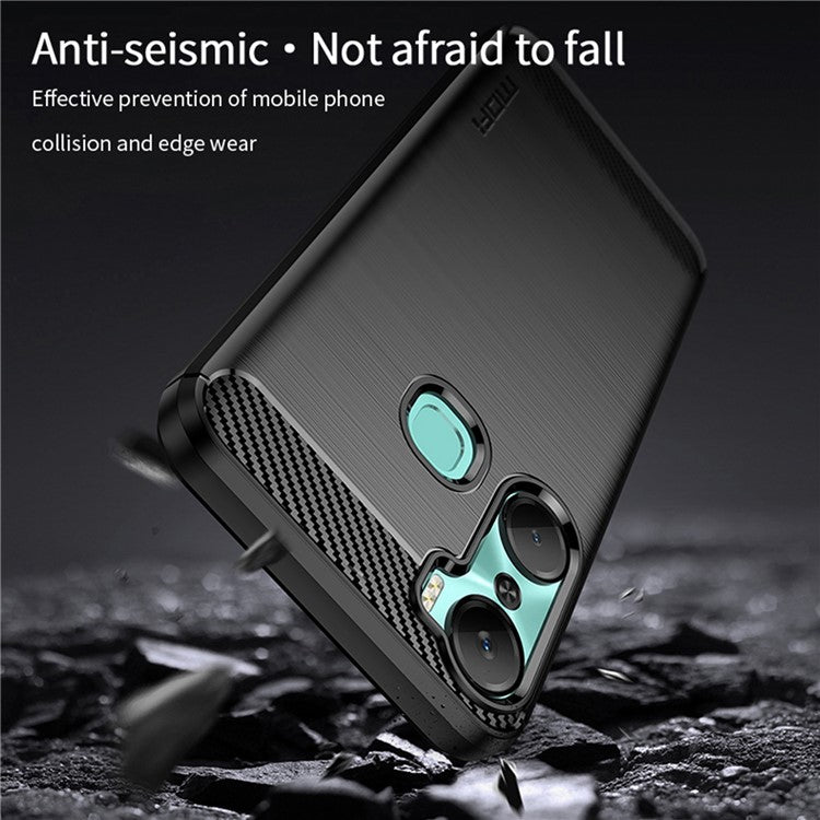 MOFI JK TPU Series-1 Carbon Fiber Phone Cover for Infinix Hot 12 Pro 4G, Drop Protection TPU Brushed Phone Case Shell - Blue