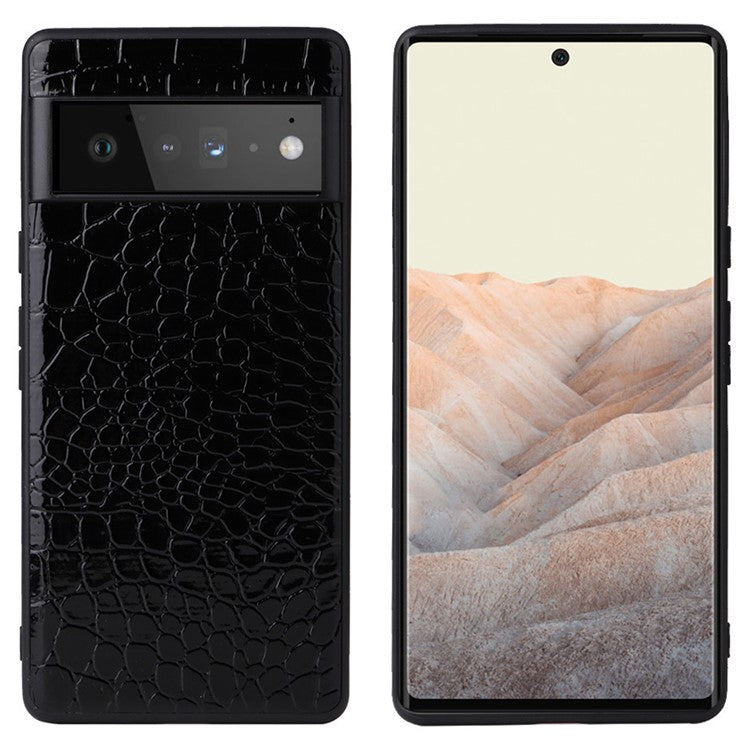 For Google Pixel 7 Pro 5G Anti-scratch Phone Case Textured PU Leather Coated TPU + PC Hybrid Cover - Crocodile Texture