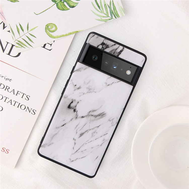 For Google Pixel 7 Pro 5G Anti-scratch Phone Case Textured PU Leather Coated TPU + PC Hybrid Cover - Marble Texture