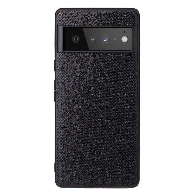For Google Pixel 7 Pro 5G Anti-scratch Phone Case Textured PU Leather Coated TPU + PC Hybrid Cover - Black Glittery Sequins