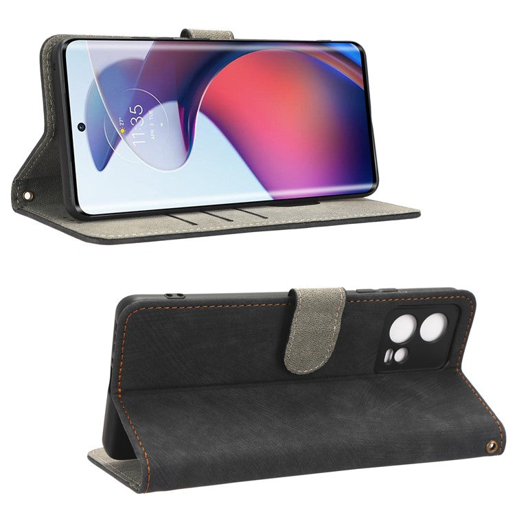 For Motorola Edge 30 Fusion 5G / Moto S30 Pro 5G Protective Phone Case RFID Blocking Magnetic Flip Leather Wallet Cover with Stand - Black