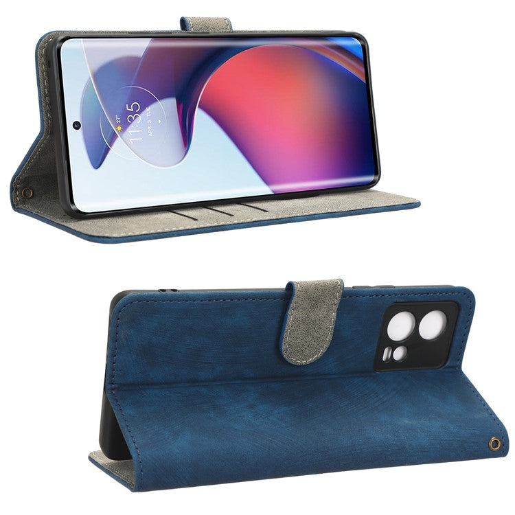 For Motorola Edge 30 Fusion 5G / Moto S30 Pro 5G Protective Phone Case RFID Blocking Magnetic Flip Leather Wallet Cover with Stand - Blue