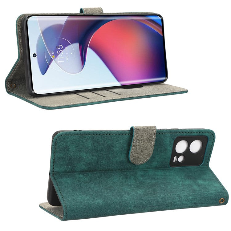 For Motorola Edge 30 Fusion 5G / Moto S30 Pro 5G Protective Phone Case RFID Blocking Magnetic Flip Leather Wallet Cover with Stand - Green