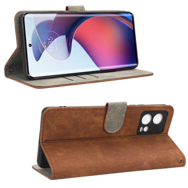 For Motorola Edge 30 Fusion 5G / Moto S30 Pro 5G Protective Phone Case RFID Blocking Magnetic Flip Leather Wallet Cover with Stand - Brown