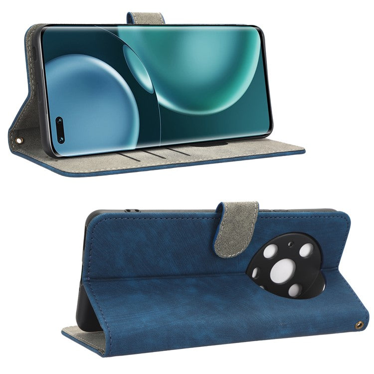 For Honor Magic4 Pro 5G RFID Blocking PU Leather Phone Case Protective Magnetic Mobile Phone Cover with Wallet Stand - Blue