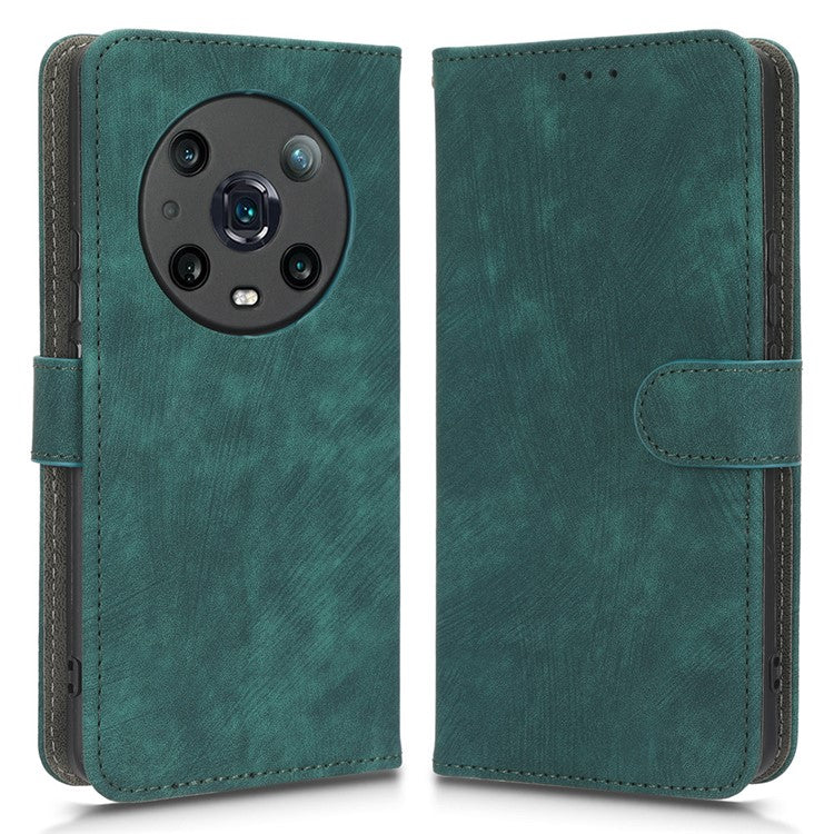 For Honor Magic4 Pro 5G RFID Blocking PU Leather Phone Case Protective Magnetic Mobile Phone Cover with Wallet Stand - Green