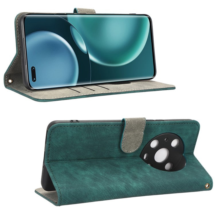 For Honor Magic4 Pro 5G RFID Blocking PU Leather Phone Case Protective Magnetic Mobile Phone Cover with Wallet Stand - Green