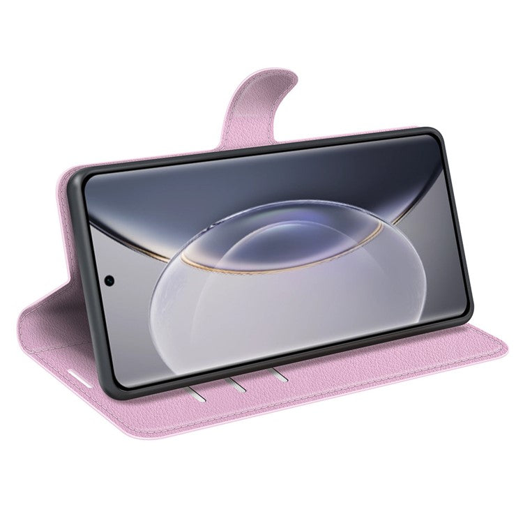 For vivo X90 Pro 5G Full Protection Flip Phone Case Anti-scratch Litchi Texture PU Leather Stand Wallet Phone Cover - Pink