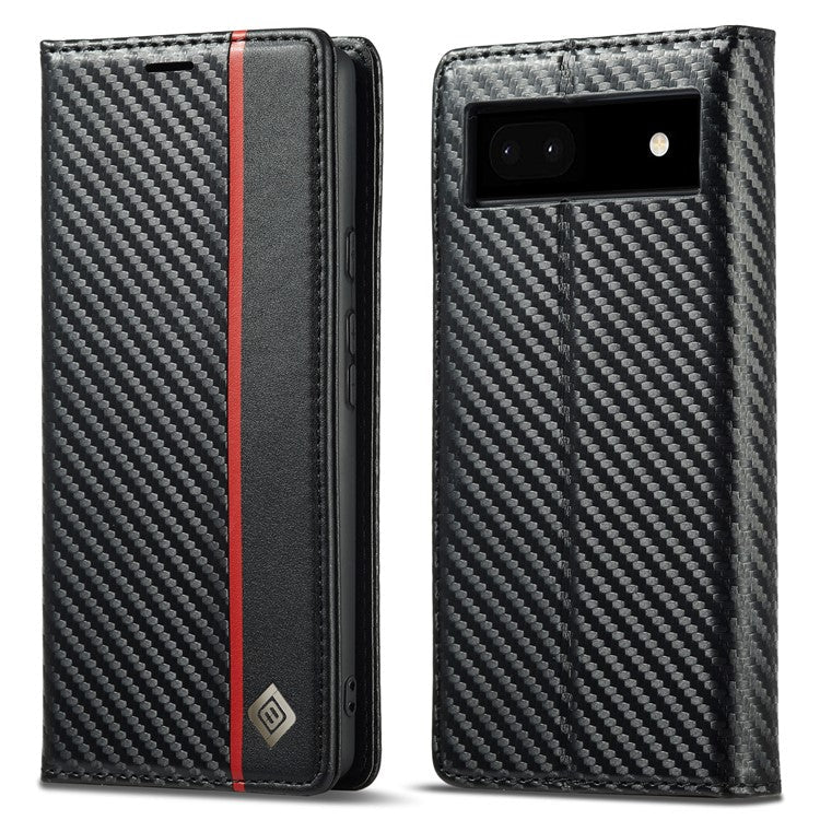 LC.IMEEKE for Google Pixel 6a Carbon Fiber Texture Phone Wallet Case PU Leather Stand Full Protection Flip Phone Cover - Vertical Stripe