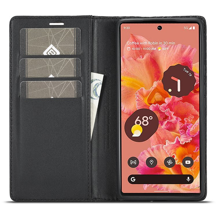 LC.IMEEKE for Google Pixel 6a Carbon Fiber Texture Phone Wallet Case PU Leather Stand Full Protection Flip Phone Cover - Vertical Stripe