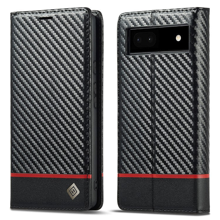 LC.IMEEKE for Google Pixel 6a Carbon Fiber Texture Phone Wallet Case PU Leather Stand Full Protection Flip Phone Cover - Horizontal Stripe