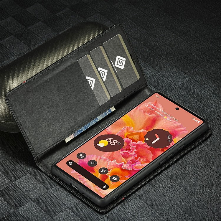 LC.IMEEKE for Google Pixel 6a Carbon Fiber Texture Phone Wallet Case PU Leather Stand Full Protection Flip Phone Cover - Horizontal Stripe