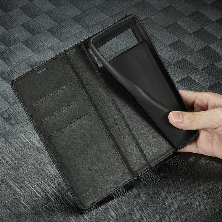 LC.IMEEKE for Google Pixel 6a Carbon Fiber Texture Phone Wallet Case PU Leather Stand Full Protection Flip Phone Cover - Horizontal Stripe