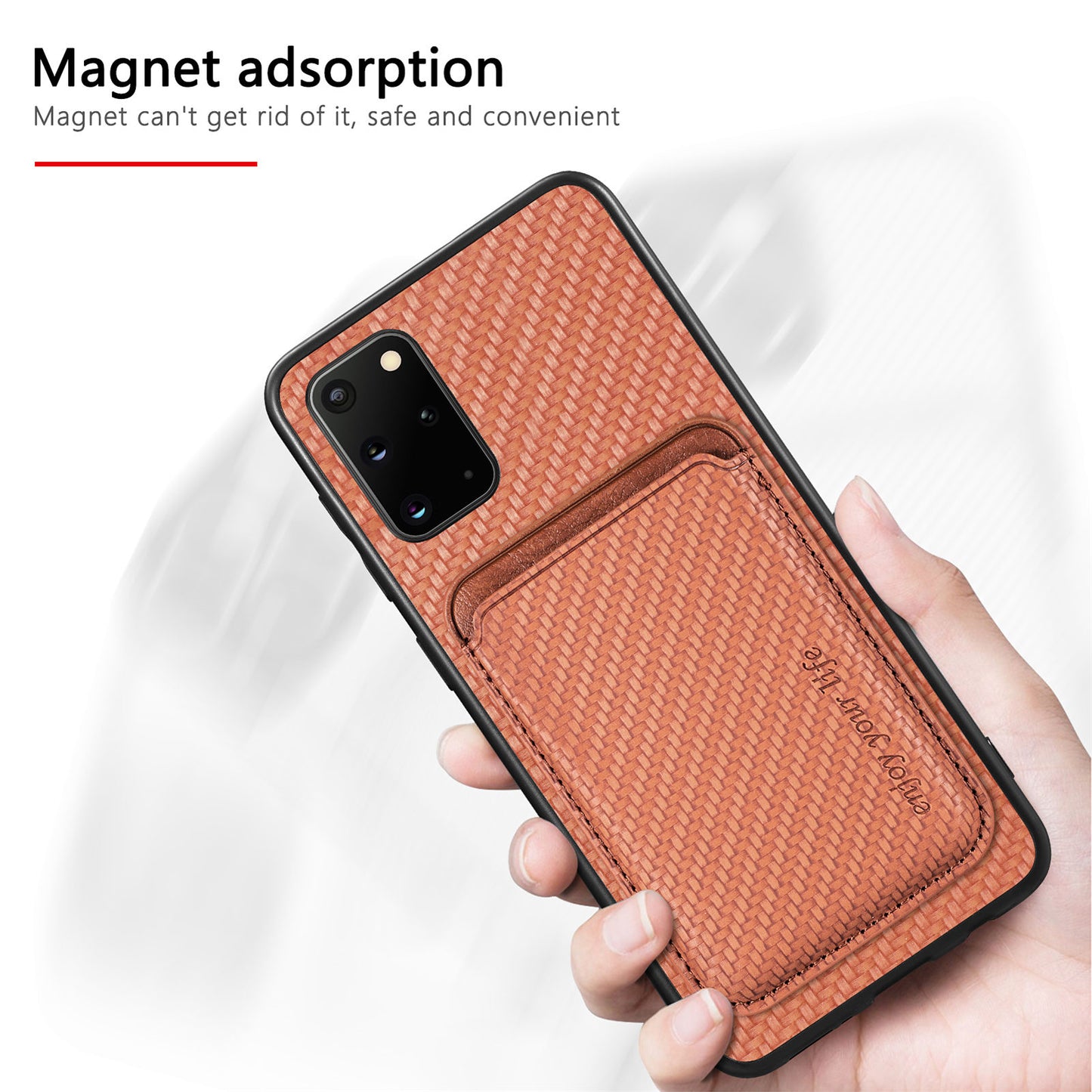 For Samsung Galaxy S20 Plus 4G / 5G Carbon Fiber Texture Shell, Card Holder Design Detachable 2-in-1 Magnetic Phone Case PU Leather + TPU + PC Protective Cover - Khaki
