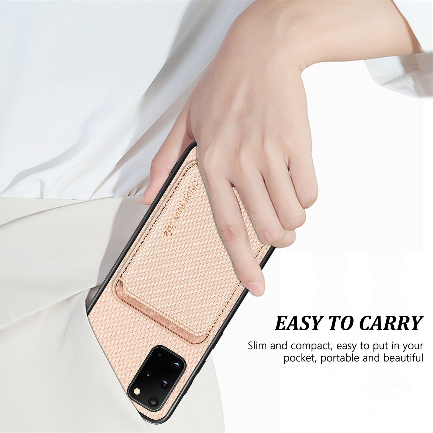For Samsung Galaxy S20 Plus 4G / 5G Carbon Fiber Texture Shell, Card Holder Design Detachable 2-in-1 Magnetic Phone Case PU Leather + TPU + PC Protective Cover - Khaki
