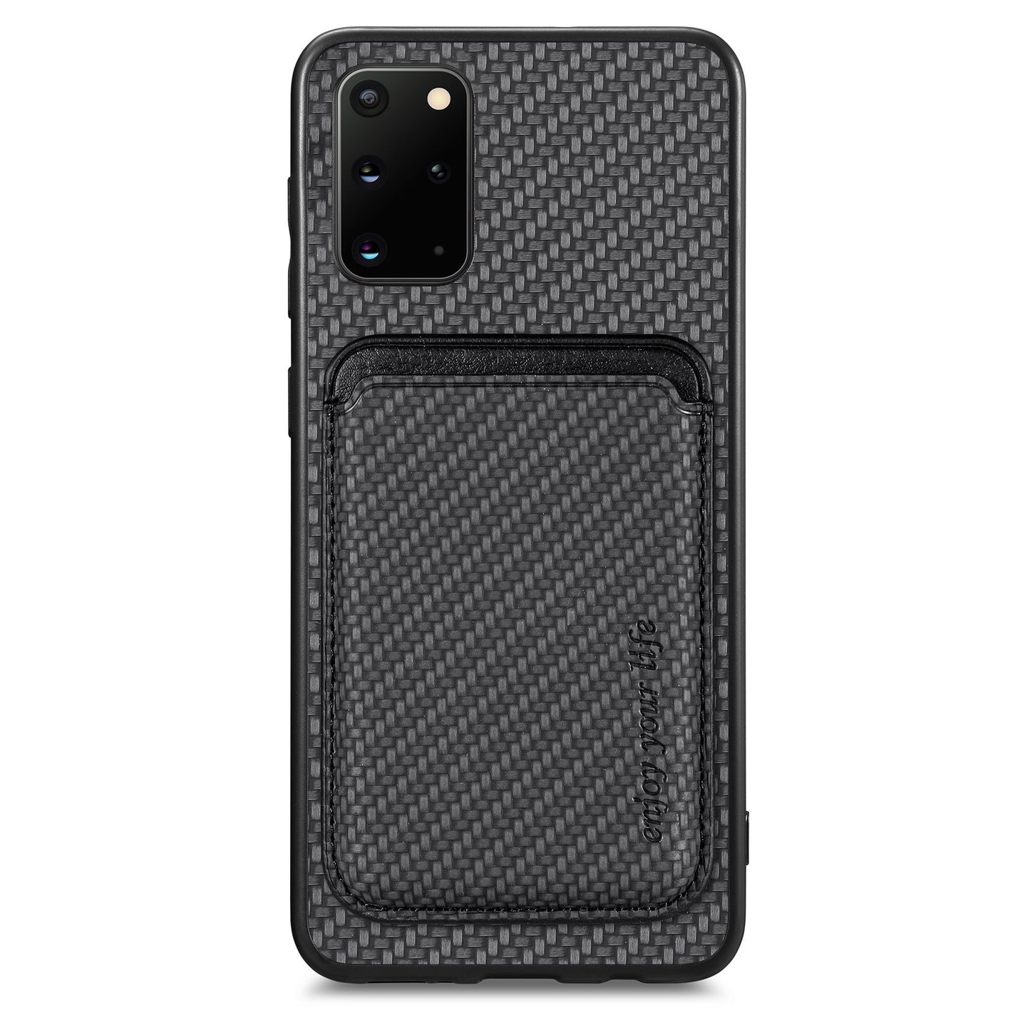 For Samsung Galaxy S20 Plus 4G / 5G Carbon Fiber Texture Shell, Card Holder Design Detachable 2-in-1 Magnetic Phone Case PU Leather + TPU + PC Protective Cover - Black