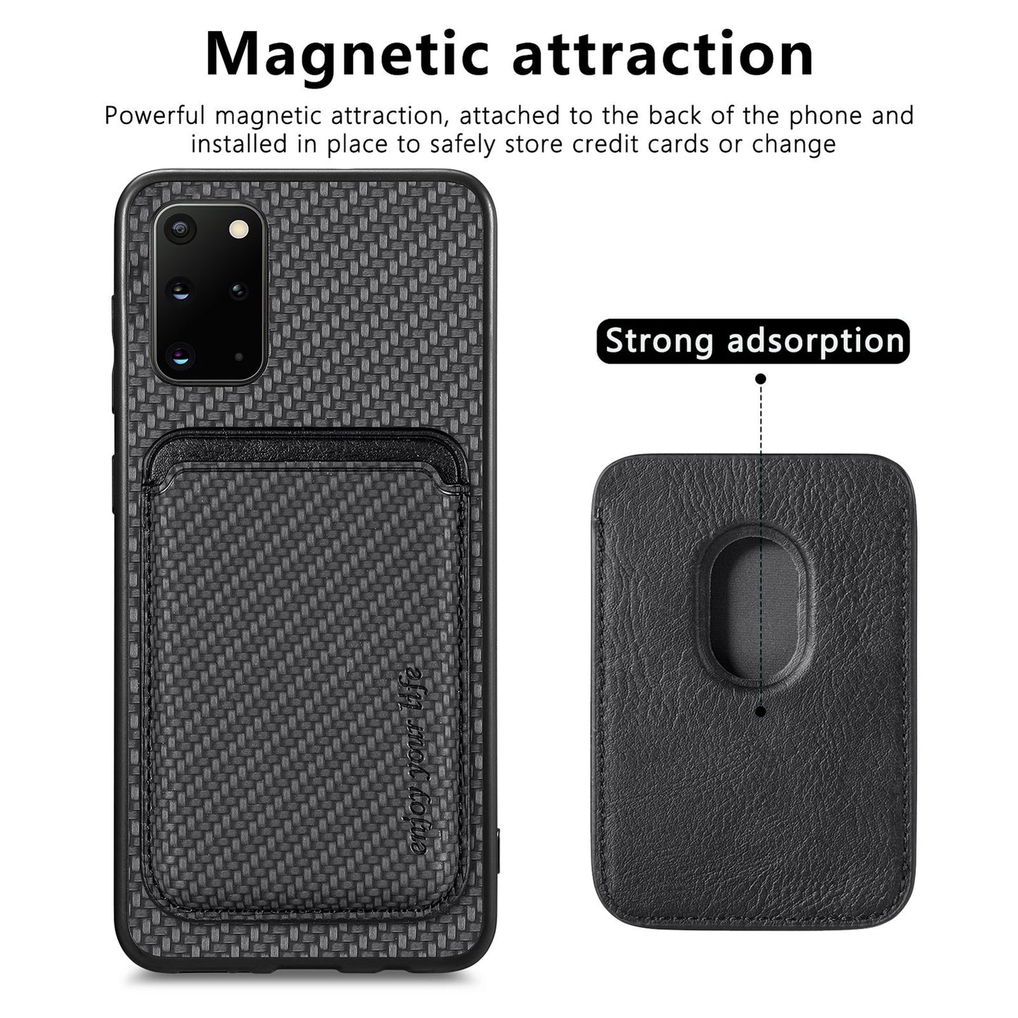For Samsung Galaxy S20 Plus 4G / 5G Carbon Fiber Texture Shell, Card Holder Design Detachable 2-in-1 Magnetic Phone Case PU Leather + TPU + PC Protective Cover - Black