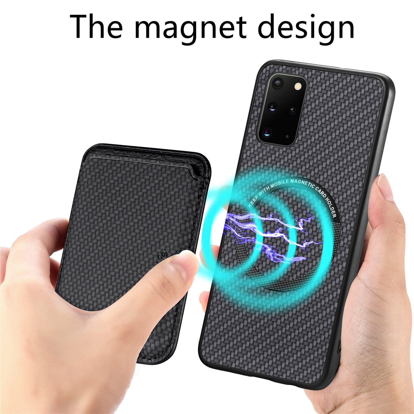 For Samsung Galaxy S20 Plus 4G / 5G Carbon Fiber Texture Shell, Card Holder Design Detachable 2-in-1 Magnetic Phone Case PU Leather + TPU + PC Protective Cover - Black