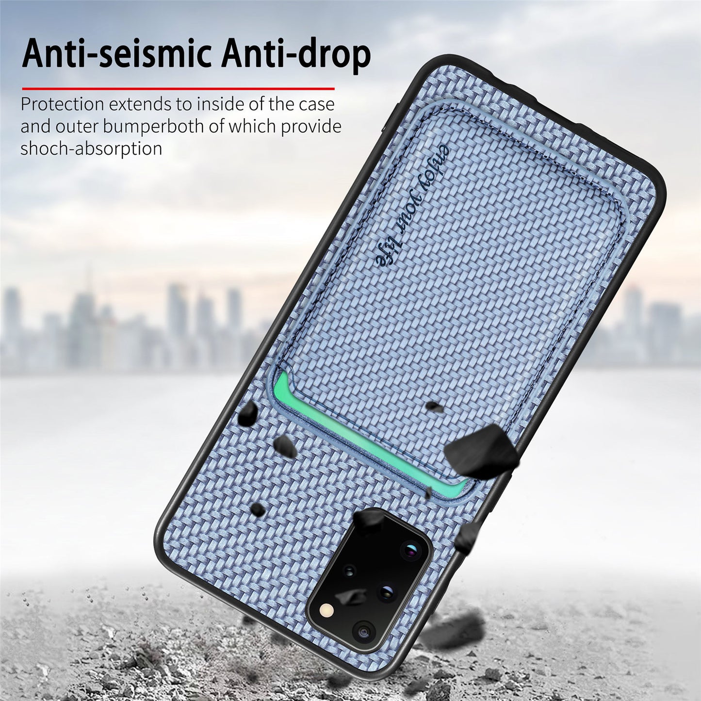 For Samsung Galaxy S20 Plus 4G / 5G Carbon Fiber Texture Shell, Card Holder Design Detachable 2-in-1 Magnetic Phone Case PU Leather + TPU + PC Protective Cover - Black