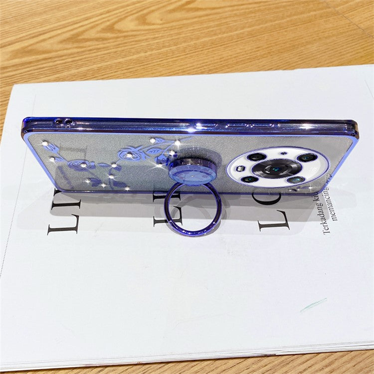 KADEM For Honor Magic4 Pro 5G TPU Case with Kickstand Glitter Flower Pattern Rhinestone Decor - Purple