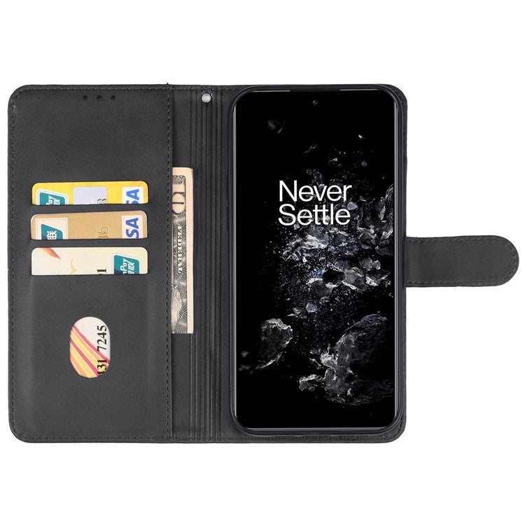 For OnePlus 11 5G Calf Texture PU Leather Wallet Case Flip Folio Stand Magnetic Protective Phone Cover with Strap - Black