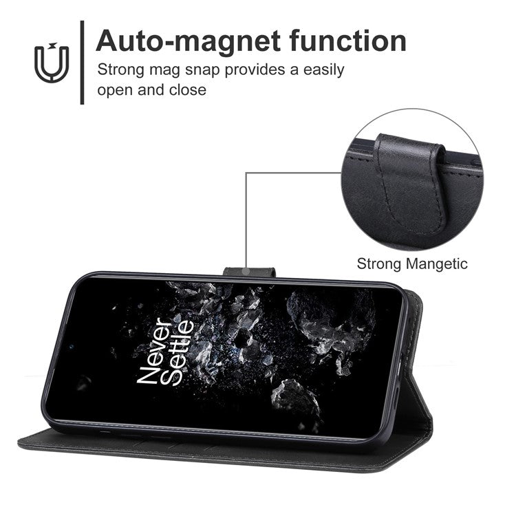 For OnePlus 11 5G Calf Texture PU Leather Wallet Case Flip Folio Stand Magnetic Protective Phone Cover with Strap - Black