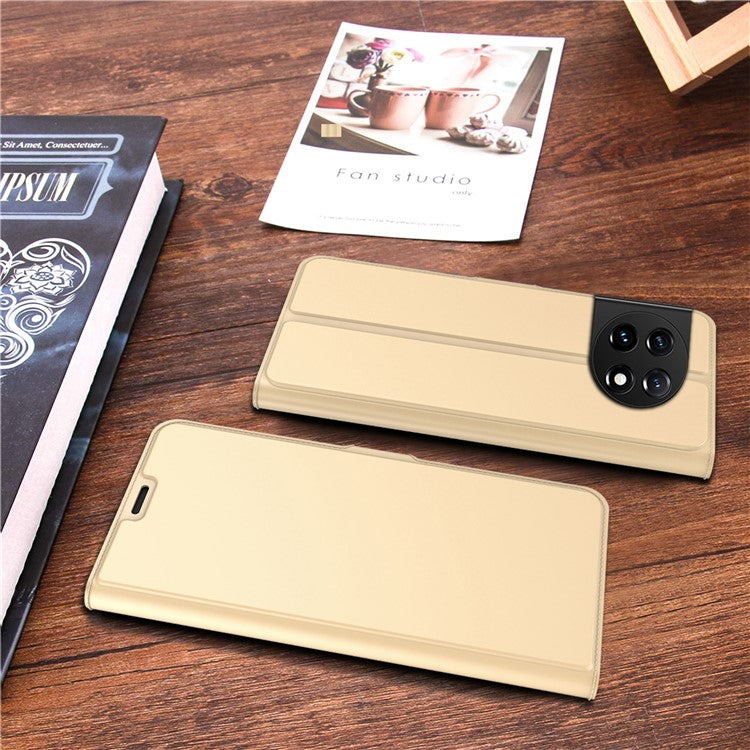 For OnePlus 11 5G Flip Folio Phone Cover Stand Card Holder PU Leather + Inner TPU Protective Magnetic Phone Case - Gold