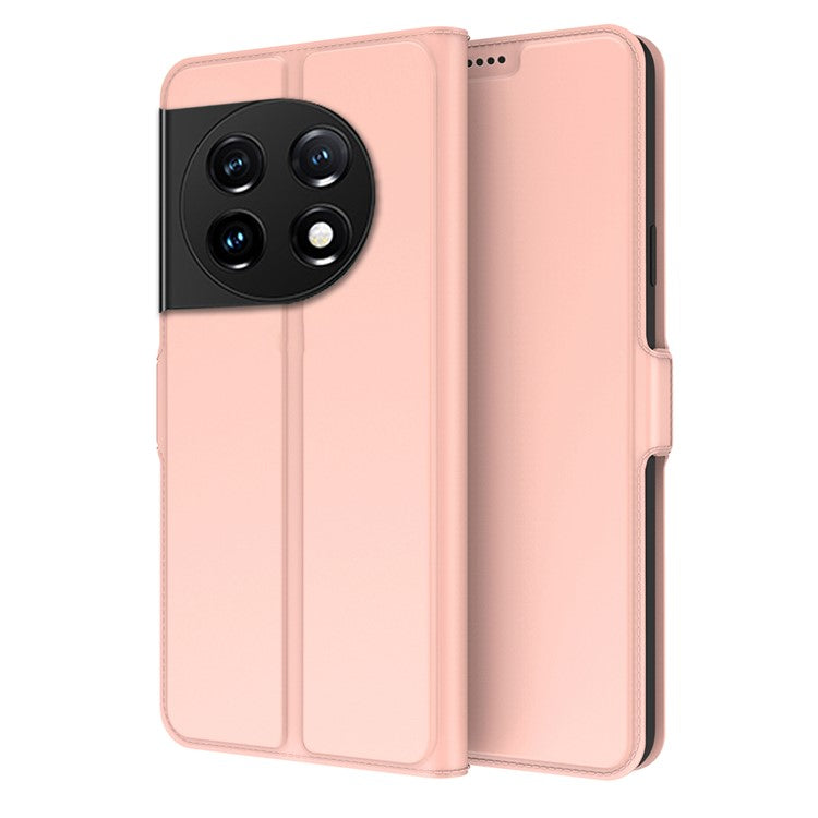 For OnePlus 11 5G Flip Folio Phone Cover Stand Card Holder PU Leather + Inner TPU Protective Magnetic Phone Case - Rose Gold