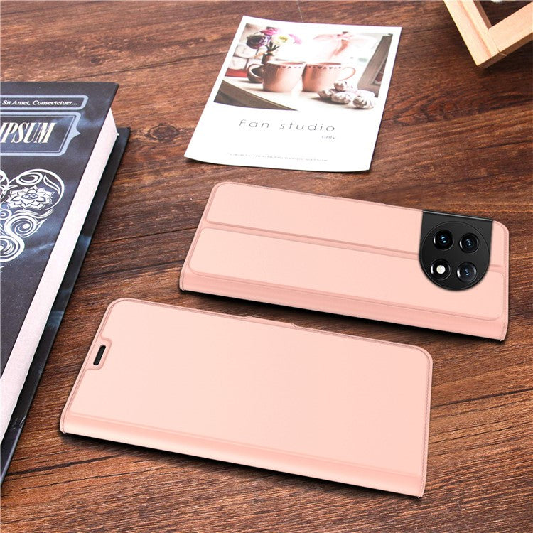For OnePlus 11 5G Flip Folio Phone Cover Stand Card Holder PU Leather + Inner TPU Protective Magnetic Phone Case - Rose Gold