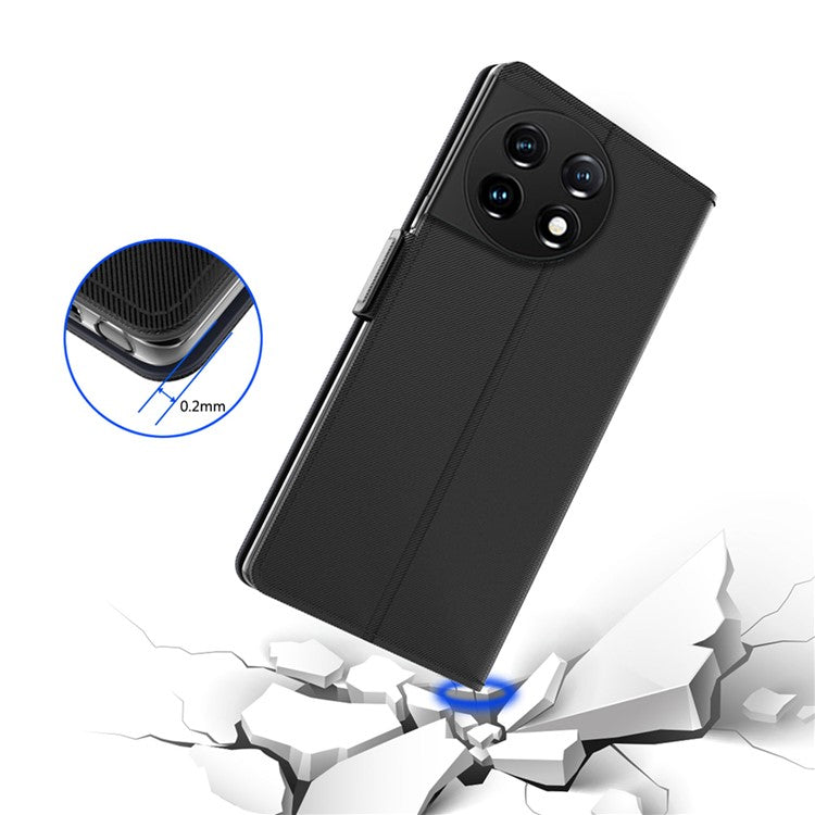 Anti-fall Phone Case for OnePlus 11 5G, PU Leather+TPU Foldable Stand Card Holder Magnetic Phone Cover with Makeup Mirror - Black